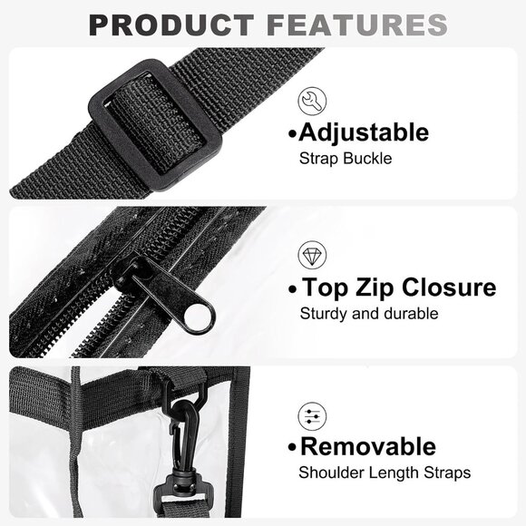 Adjustable Zippered Clear Tote Bag for Music Festivals - Stylish & Functional - Picture 3 of 6